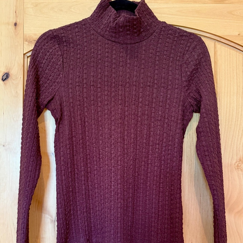 Maeve by Anthropologie semi-sheer turtleneck top, wine color, XS
